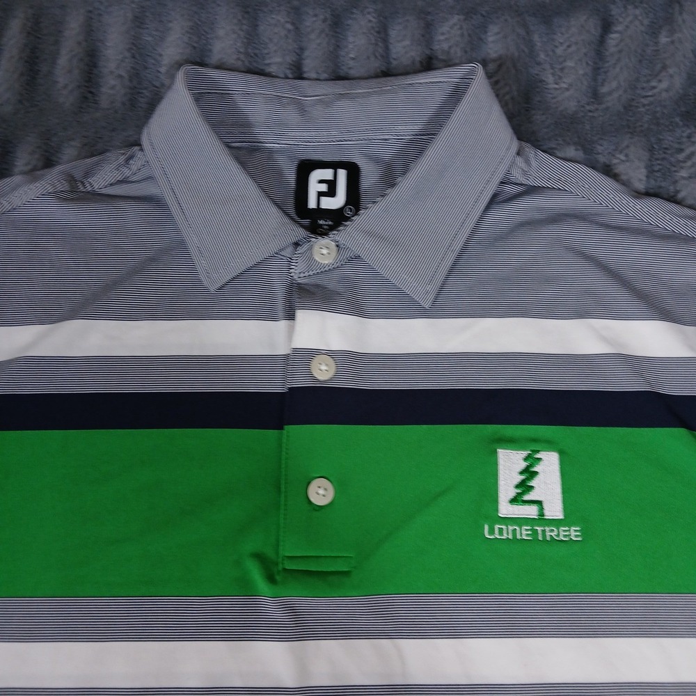 FootJoy Golf Polo Shirt Mens L Lone Tree Striped Performance‎ Athletic Gray